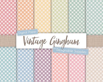 Vintage Gingham Digital Paper Pack, Diagonal Gingham Digital Paper, Rustic Gingham Paper, Rainbow Gingham, Check Digital Paper