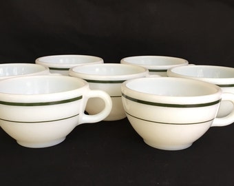7 Vintage PYREX cups, green and white, 701-35
