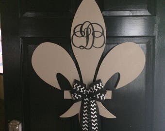 Beige/Taupe Mongramed Fleur De Lis Door Hanger