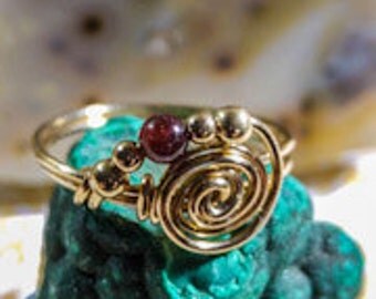 Handmade Wire Wrapped spiral Ring - 14K Goldfilled Ring - Choose US Size 4-10 - Choose Natural Gemstone: Ruby, Emerald, Turquoise. Garnet