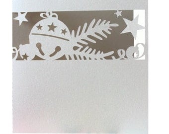 Christmas Card , Blank inside , Bells , Stars , PaperCut , Holidays , December , New Year
