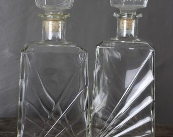 Pair Retro Glass Decanters