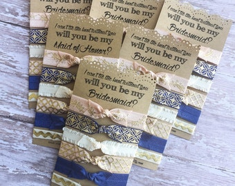 Navy Peach Hairties Favor, I Can't Tie The Knot Without You Will You Be My Bridesmaid, Bridesmaid Hairties, Bridal Party Hair Ties Gifts