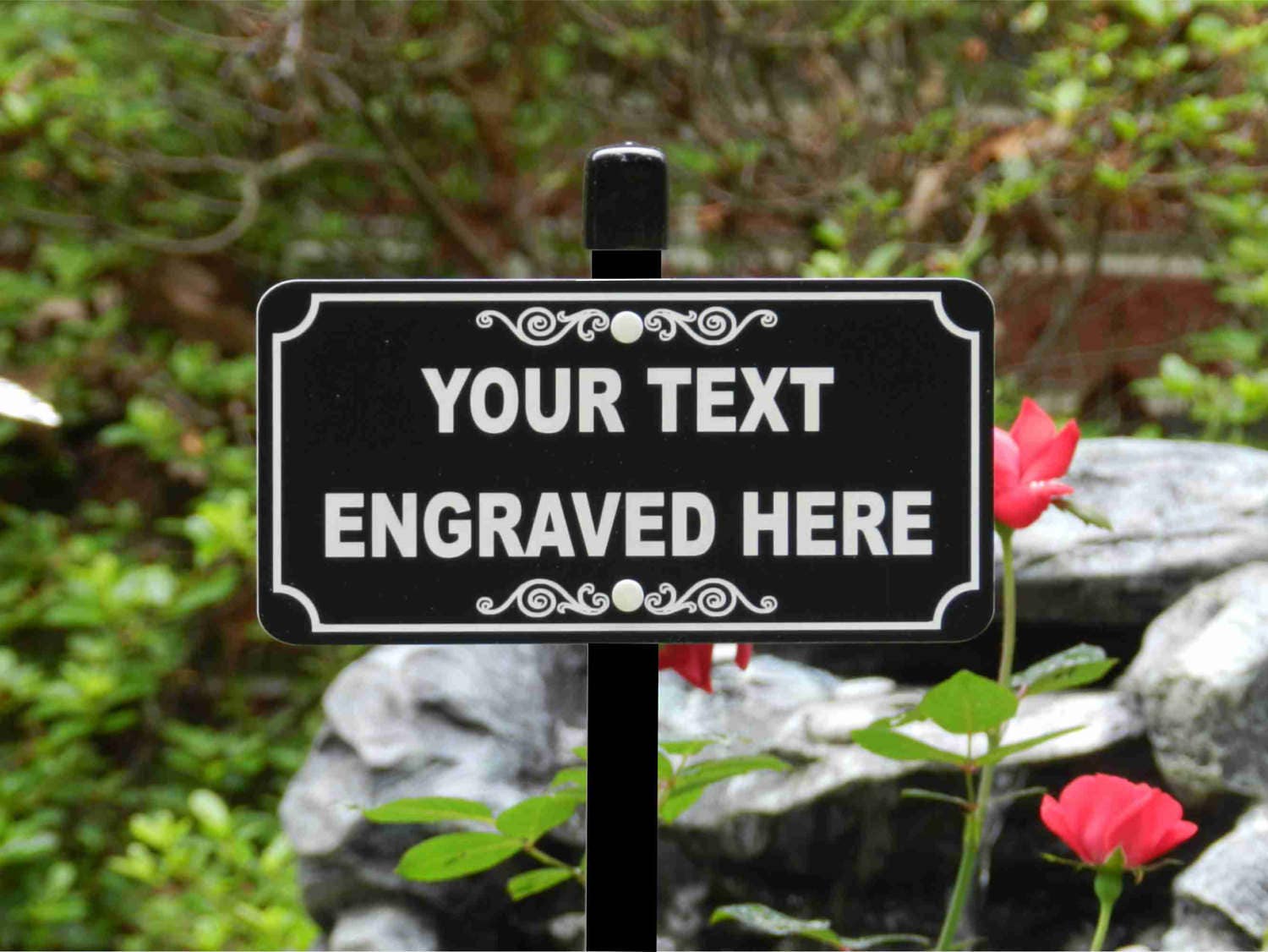 Custom Engraved Plastic Lawn Sign with 30 aluminum stake