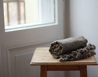Brown pom pom 100% Cashmere scarf