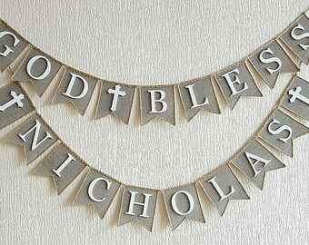 God Bless Banner- Baptism Banner-Christening Banner-Communion Banner, Personalized Christening Banner- Baptism Banner
