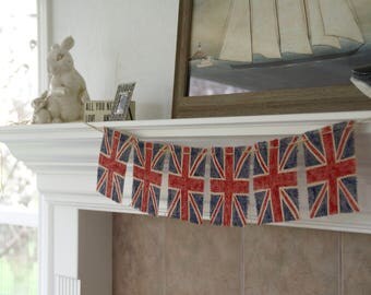 Burlap British Flag Banner, Union Jack Banner