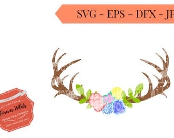 floral Antler SVG - Deer Antler Monogram SVG - Southern Monogram - floral svg - svg files - cricut files -silhouette files - cutting files