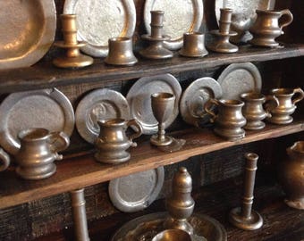 Handmade miniature by Tony Knott, tudor dresser with pewter ware, handmade in 1/12 scale,dollhouse miniature