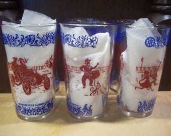 Six Hazel Atlas Americana Horseless Carriage Glasses