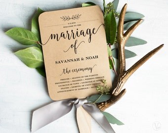 Wedding Fans, Printable Wedding Fan Program Template, Fan Wedding Program, Editable text, Modern Calligraphy, Mr Mrs VW10