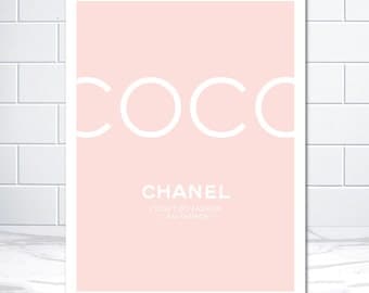 Pink Coco Chanel Print Chanel Poster Chanel Art Coco Canvas Unframed Print Poster Art Canvas - blush pink scandinavian art
