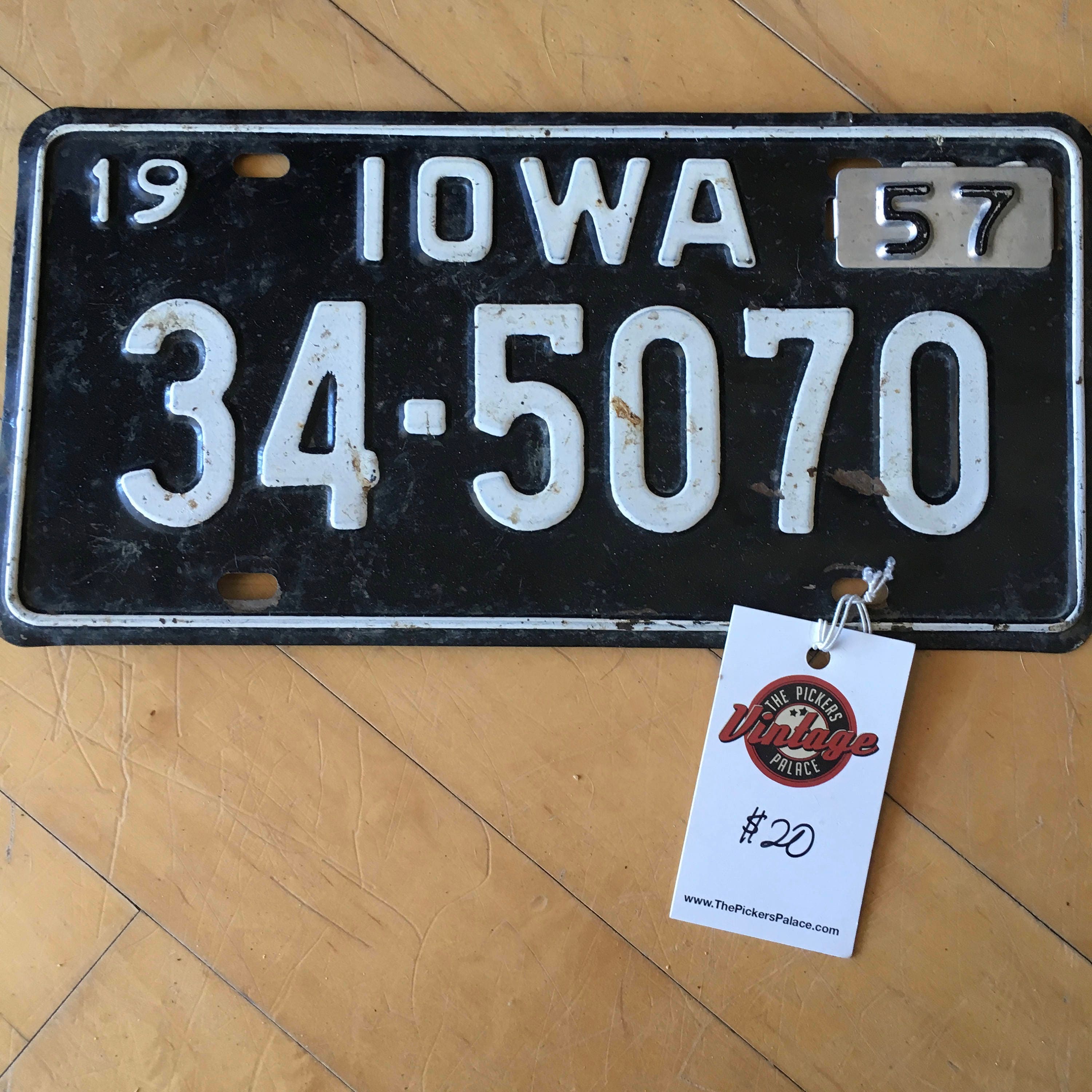 1957 Iowa License Plate with tag