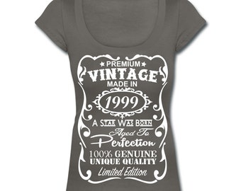 18th Birthday Gift for Women **VELVETY PRINT** Memorable Scoop Neck T-shirt - Unique "Made in 1999" Design - Birthday Gift for Her