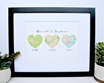 Anniversary Gift ideas for Him, Paper Anniversary Gift, Romantic Gift Ideas, Our Love Story, Husband Gift, We met We Wed We Live, Maps