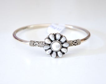Tribal 92.5 sterling Silver bracelet bangle kada with white stones | antique bangle