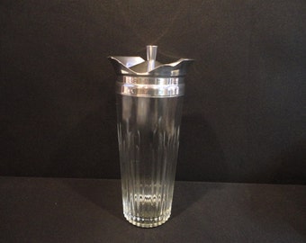 Vintage Heavy Glass Cocktail Shaker with Aluminum Rim and Top