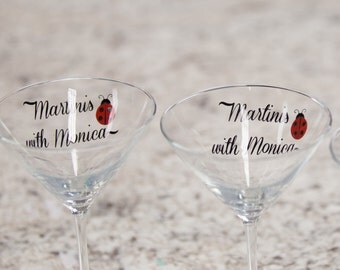 Personalized martini glass. Custom Martini Glass with "maritins with.." Christmas gift, Birthday gift idea, Bachelorette party, gift for her