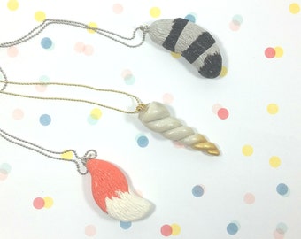 Animal Tail Necklace Fox Tail Raccoon Tail or Unicorn Horn Gold Unicorn Horn Fantasy Necklace Polymer Clay