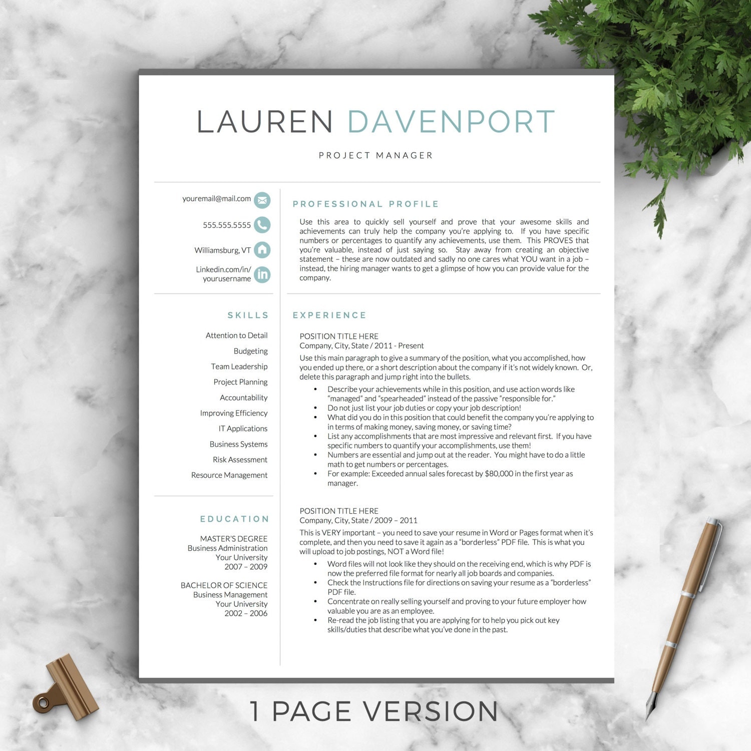 Professional and Modern Resume Template for Word and Pages