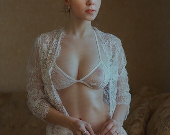 New 2017 Lacy Set Bralette & G-string, Womens Lingerie Made To Order Sexy Sheer European Made, Gift - Bralets -elegant, erotic lingerie set