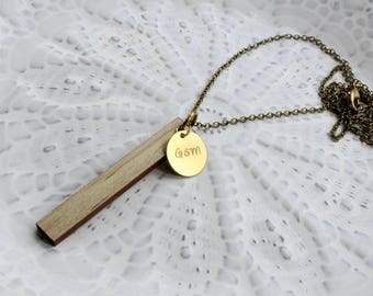 Hand Stamped Wood Bar Necklace, Customizable Minimalist Long Bar Necklace, Stamped Necklace, Mens Necklace, Hipster Mens Jewelry