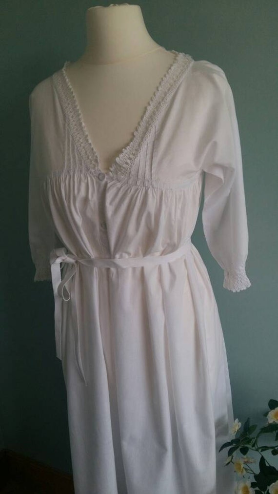 Antique Edwardian nightgown white cotton empire line long