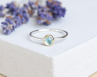 Sterling Silver Blue Topaz Ring, 9ct Gold Ring, Blue Topaz Gemstone Ring, Silver Stacking Ring, Gemstone Stacking Ring, Birthstone Ring