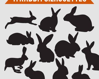 11 Rabbit Silhouette Images | Digital Clipart Images, Clipart Design Elements, Instant Download, Black Silhouette Clip art