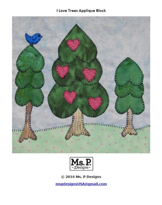 Items similar to Trees PDF applique quilt block pattern; whimsical