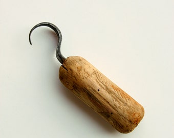 Antique hand forged spoon carving tool Vintage wood carving tool with wooden handle Woodworking knife Spoon knives Hook Knife