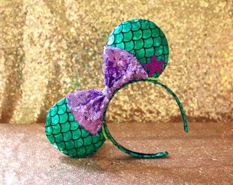 Little mermaid minnie ears, mermaid inspired ears, mermaid minnie mouse disney ears, mermaid mouse ears, ariel mermaid disney ea