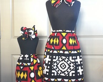 Red Tribal Ankara Mommy and Me Kente Skirts, Head Wraps, Mothers Day, African Clothing, Tribal, African Print Skirt, Ethnic, Girls Clothing