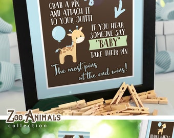 Dont Say Baby Game, Zoo Animals Baby Shower, printable INSTANT DOWNLOAD - 001