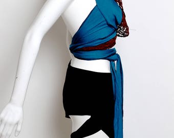 wearable art, festival wrap top, burning man, burning man top, festival sexy top, yoga hoodie wrap, festival wear, plus size clothing, lace