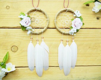 Pink Rose & Baby's Breath Dreamcatcher: Boho Car Accessory for Women, Boho Dreamcatcher, Car Dreamcatcher, Boho Car Decor, Vehicle Accessory