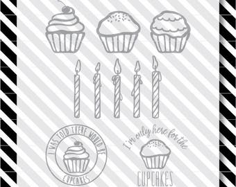 Cupcake svg files - Birthday svg cut file - Cut files - Vector art - dxf files - digital cupcake - cupcake svg - birthday svg - candles svg