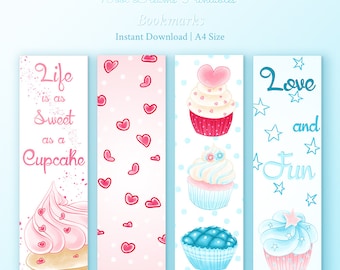 Delicious Cupcakes Bookmark, printable bookmark, bookmark set, planner bookmark, inspirational quote, reader gift