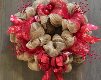 Deco Mesh Burlap Christmas/Holiday Wreath