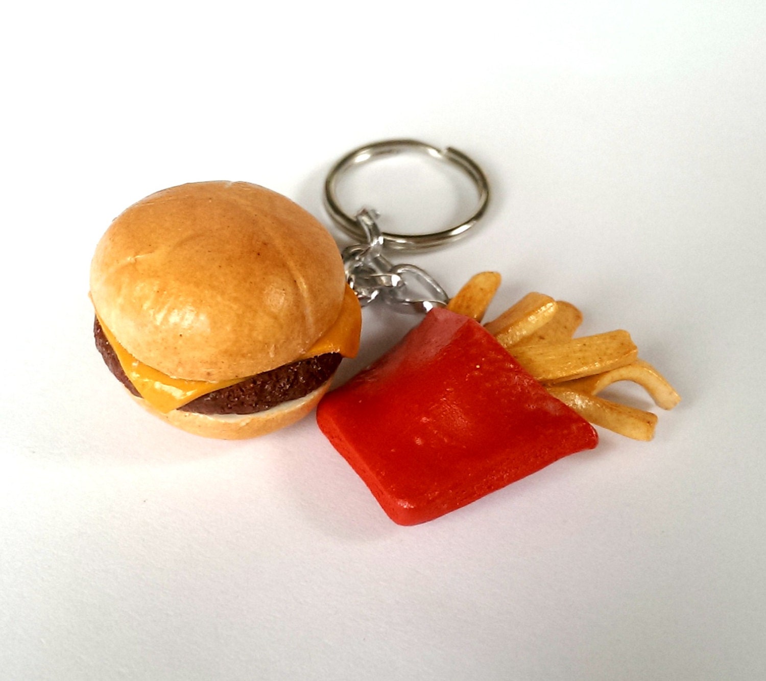 Burger and Fries Keychain Fast Food Keychain Food Jewelry