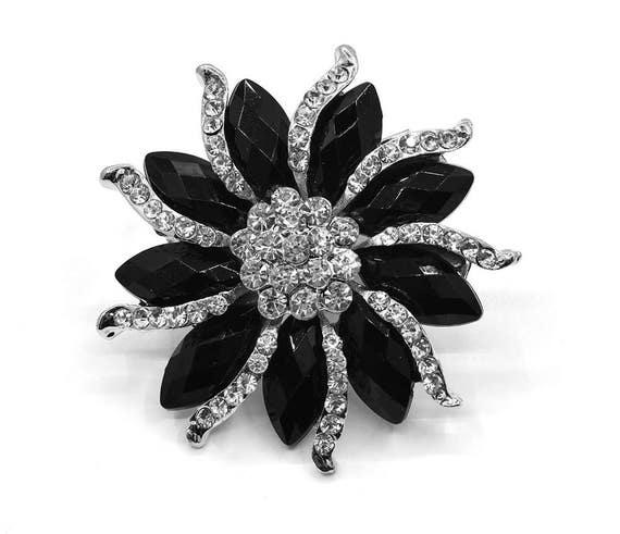 Black Crystal Rhinestone Silver Brooch Wedding Accessories
