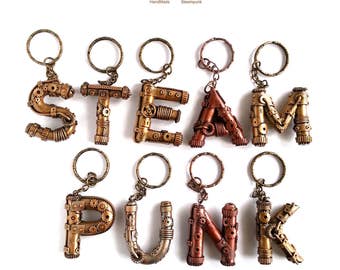 Steampunk Keychain Letter. Steampunk Letter. Custom initial. Steampunk Gift. Alphabet Letter. Personalized Keychain. bridel shower favors