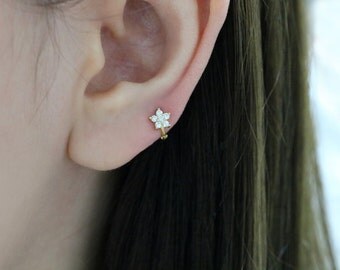 Tiny hoop earring, tragus hoop, tragus earring, rook piercing, small hoops, CZ hoop earring, tiny huggie hoop earring, rook earring