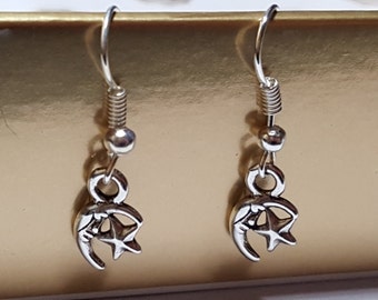 Moon & Star Earrings, Star and Moon Earrings, Star Moon Earrings, Celestial Earrings, Tiny Star Earrings, Tiny Moon Earrings, Girls Earrings