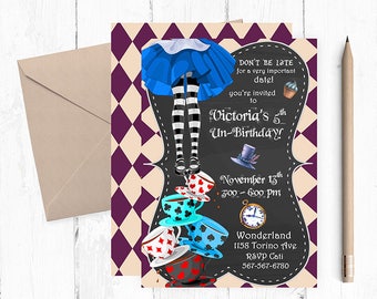 Alice in Wonderland Birthday Invitation, Alice in Wonderland Birthday Invitations, Alice in Wonderland Party, Alice Birthday, Alice Party,