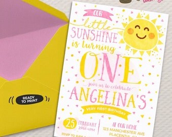 You are my Sunshine Birthday invitation DIY Summer printable invite Sunshine first Birthday Invitation watercolors