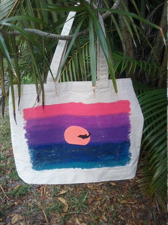 Beach Bag Beach Tote Hand Painted Beach Bag Dolphin Bag