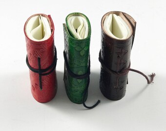 Tiny Leather Journals Set,Leather Journals Gift Set, Mini Pocket Journal,Mini Leather Journal Set, Red,Green and Brown Tiny Leather Journals
