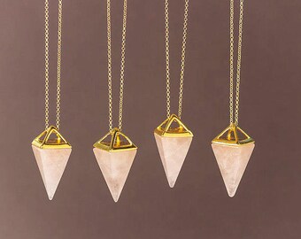Rose Quartz Necklace Pink Crystal Point Gold Triangle Necklace Pyramid Pendant Quartz Crystal Layering Healing Crystal Yoga Pendant