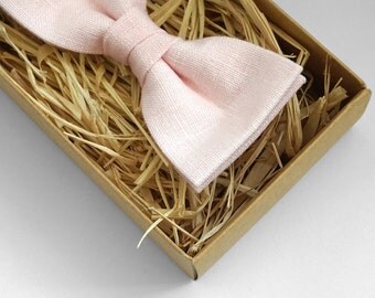 Dusty peach bow tie, linen bow tie, pocket square, mens bow tie, bow tie, bow ties for men, bow tie men, vintage bow tie